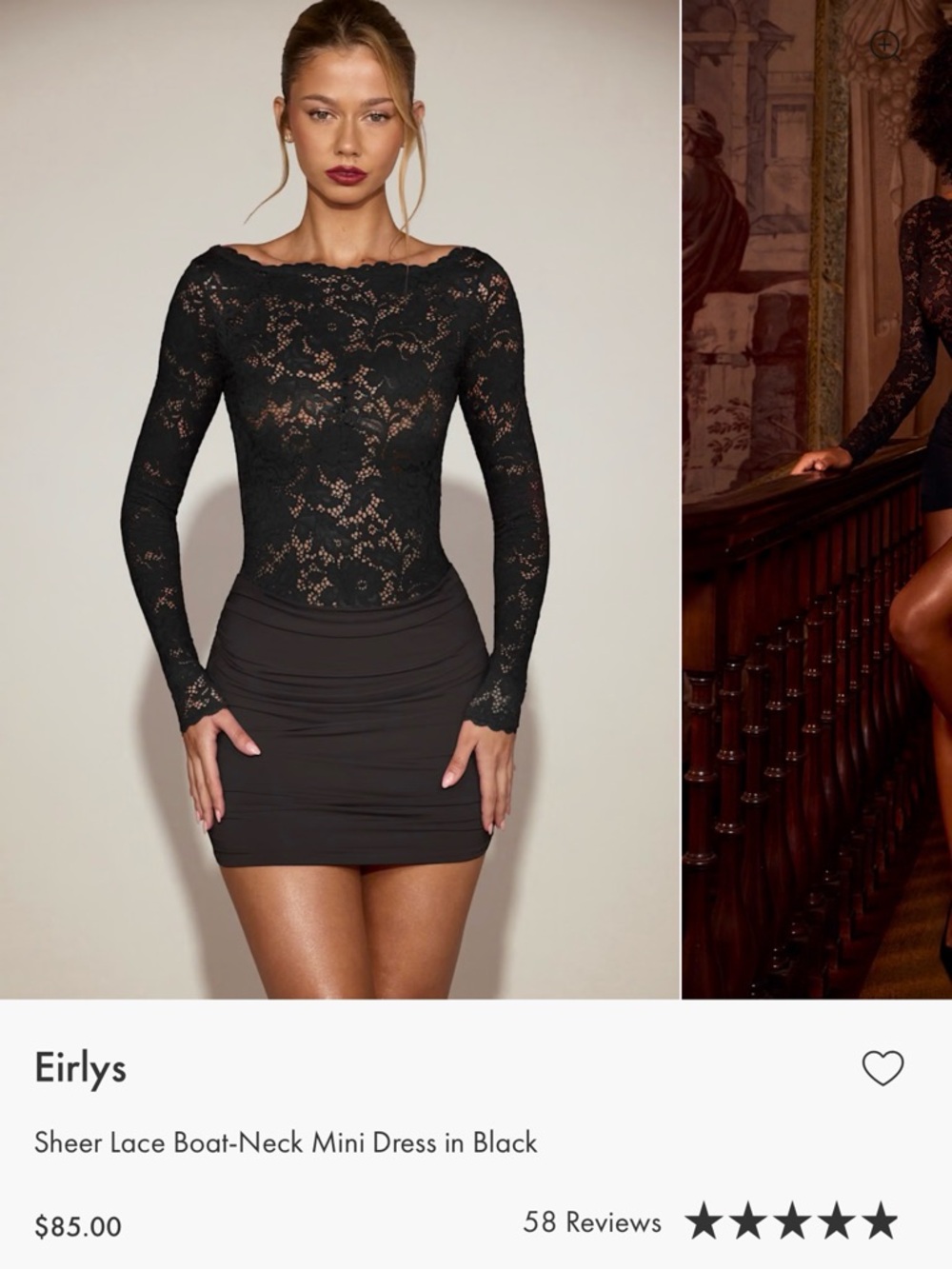 Oh Polly Black Sheer Lace Boat-Neck Mini Dress